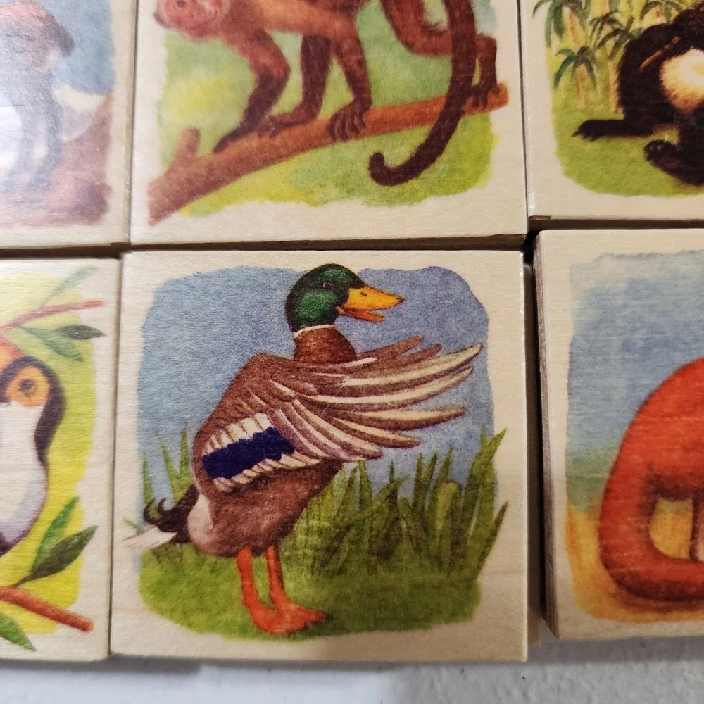 Vintage Wooden Animal Memory Matching Game 28 Piece Set with Storage Box 714630
